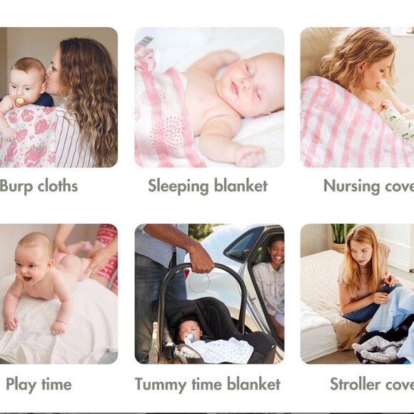 Gllquen Set of 6 pink and white muslin swaddle blankets EUC - Picture 5 of 6